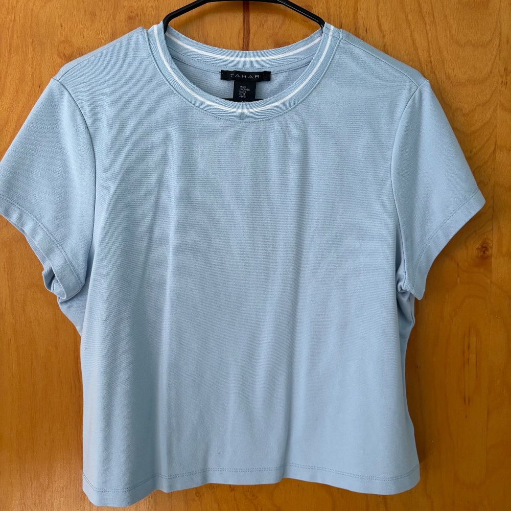 XL Sky Blue Cropped Fitted Tee Shirt